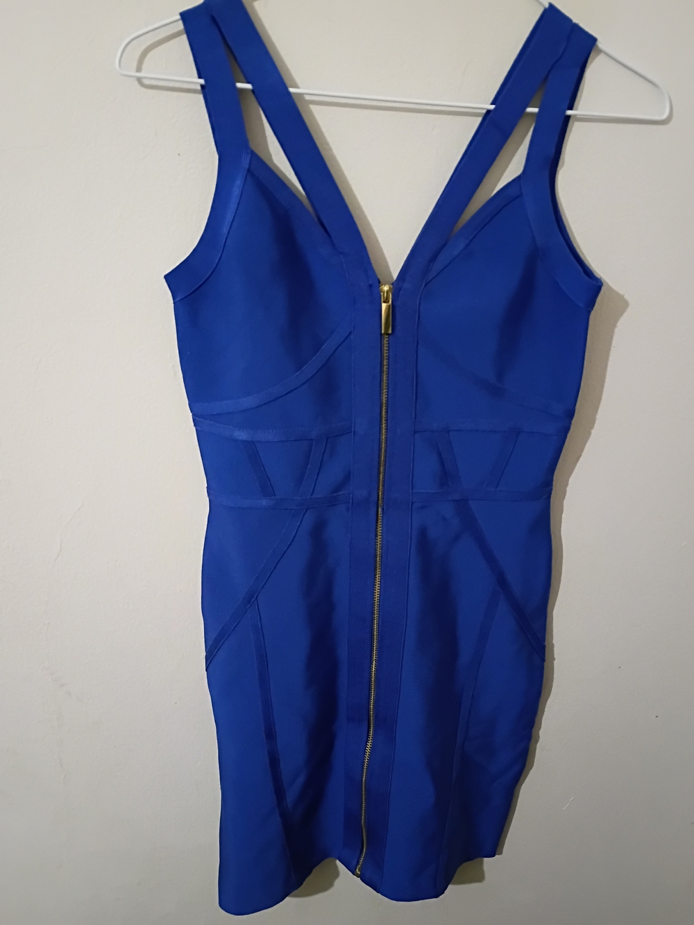 Blue Zip-Front Bodycon Dress